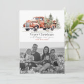  rood Boerderij Vrachtwagen Kerstboom Foto Feestdagenkaart (Staand voorkant)