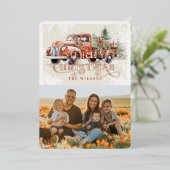  rood Boerderij Vrachtwagen Kerstboom Foto Folie Feestdagenkaart (Staand Voorkant)