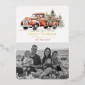  Rood Boerderij Vrachtwagen Kerstboom Foto Wit Folie Feestdagenkaart (Voorkant)