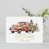  Rood Boerderij Vrachtwagen Kerstboom Wit Folie Feestdagenkaart (Staand Voorkant)