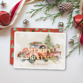  rood Boerderij vrachtwagen kerstboomhonden Folie Feestdagenkaart