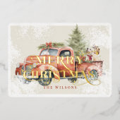  rood Boerderij vrachtwagen kerstboomhonden Folie Feestdagenkaart (Voorkant)