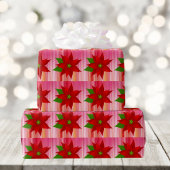 Rood bonkerompapier met Poinsettia Cadeaupapier