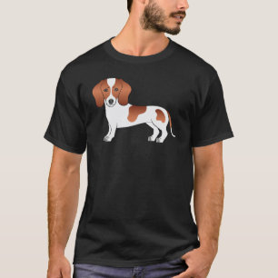 Rood Bont Gladharige Dachshund Hond Illustratie T-shirt