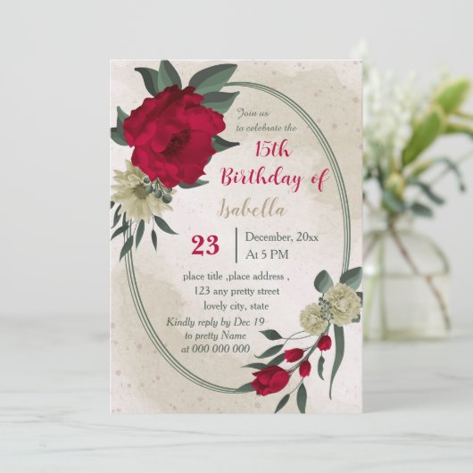 Rood bord Geel Bloemen Botanisch Geboorte Kaart (Staand voorkant)