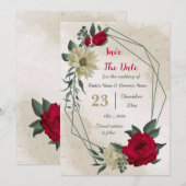 Rood bord Geel Bloemen Botanisch Save The Date (Voorkant / Achterkant)