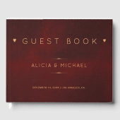 Rood bordeaux goud koper glam winter bruiloft gastenboek (Voorkant)