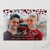 rood, bordeaux harten Valentijnsdag bruiloft thema Folie Uitnodiging (Voorkant)