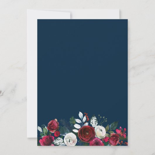 Rood bordeauxblauw winterbloemig vrijgezellenfeest kaart (Achterkant)