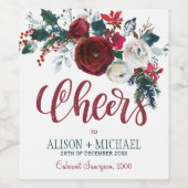 Rood bordeauxrood wit bloemboeket proost bruiloft wijn etiket (Enkel label)