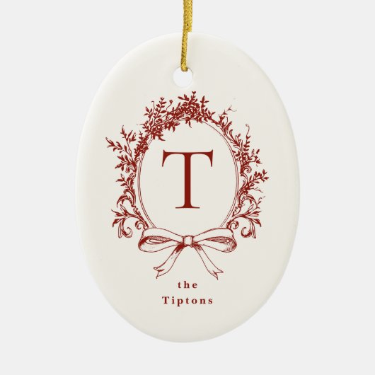 rood botanisch monogram keramisch ornament (Voorkant)