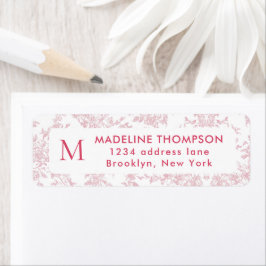 Rood botanisch toile monogramadres etiket