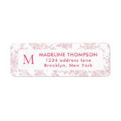 Rood botanisch toile monogramadres etiket (Voorkant)