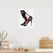 Rood Bottoms stilettos schoenen, zwarte hoge hakke Poster (Keuken)