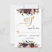 Rood Bourgondië Blush Bloemen Goud Script Bruiloft RSVP Kaartje (Voorkant)