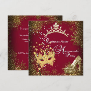 rood/bourgondische Masquerade Quinceanera 15de fee Kaart