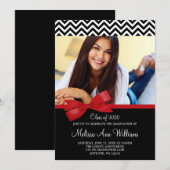 Rood Bow Chevron Foto Afstuderen Aankondiging (Voorkant / Achterkant)