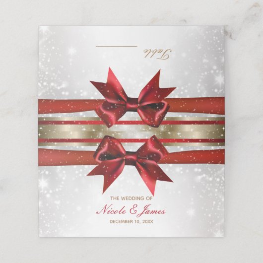 Rood Bow Gold White - kerstfeest Plaatskaartje (Buitenkant ongevouwen)