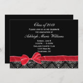 Rood Bow met Damasgrens voor Afstudeerder Kaart (Voorkant / Achterkant)