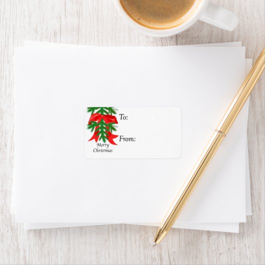 Rood Bow op Pine Bough Gift Label (Insitu)