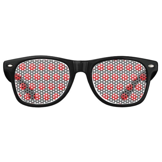 Rood Bowling Ball Patroon Retro Zonnebril (Voorkant)