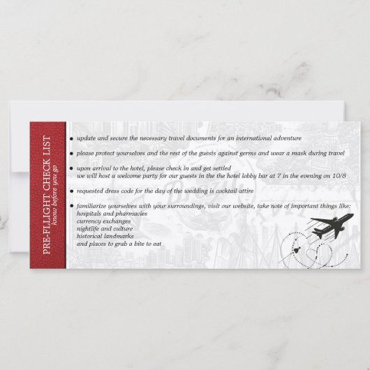 Rood Brazilië Bruiloft Boarding Pass uitnodiging (Achterkant)