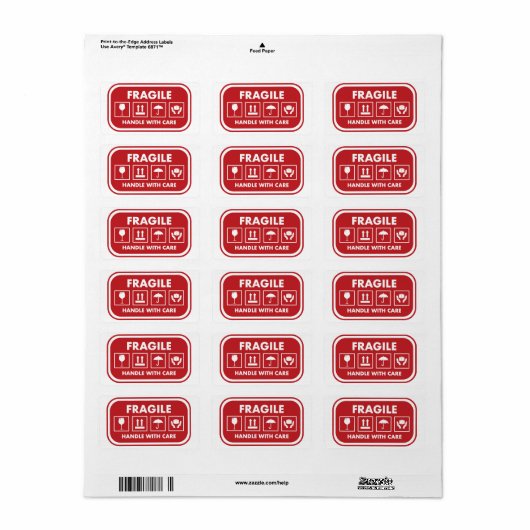 Rood, breekbaar handvat met label voor verzending (Full Sheet)