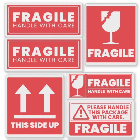 Rood breekbaar handvat met zorg Verzendlabels Stic Sticker (Voorkant)