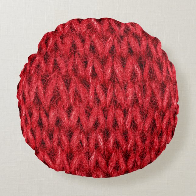 Rood breiwol textuur achtergrond. rond kussen (Voorkant)
