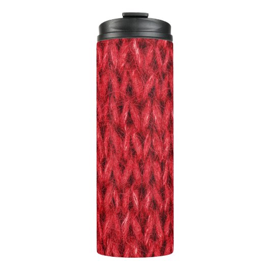 Rood breiwol textuur achtergrond. thermosbeker (Voorkant)