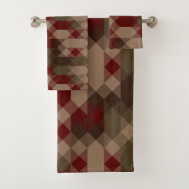 Rood brons en olijf geometrisch bad handdoek