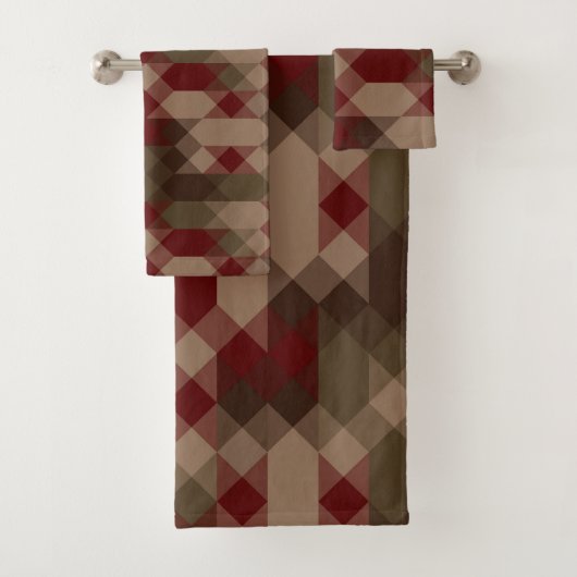 Rood brons en olijf geometrisch bad handdoek (Insitu)