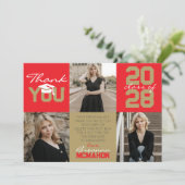 Rood & Brons Goud 3 Foto Afstuderen Dank u Kaart (Staand voorkant)