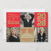 Rood & Brons Goud 3 Foto Afstuderen Invitation Kaart (Voorkant)