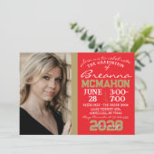 Rood & Brons Goud Afstuderen Fotouitnodiging Kaart (Staand voorkant)