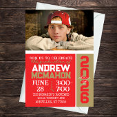 Rood & Brons Goud Afstuderen Fotouitnodiging Kaart