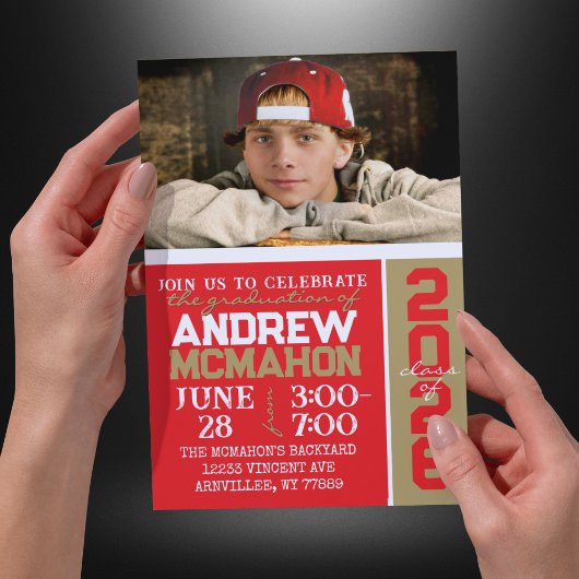 Rood & Brons Goud Afstuderen Fotouitnodiging Kaart