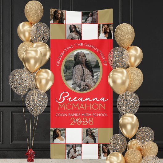 Rood & Brons Goud Fotocollage Afstuderen Vinyl Spandoek