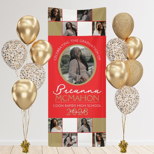 Rood & Brons Goud Fotocollage Afstuderen Vinyl Spandoek