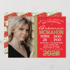 Rood & Brons Modern Afstuderen Fotouitnodiging Kaart