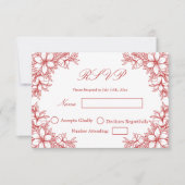 Rood Bruiloft RSVP met Bloemen graphics (Voorkant)