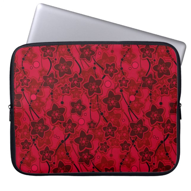 Rood Bruin Bloemen Rustieke mode Patroon Retro Laptop Sleeve (Voorkant)