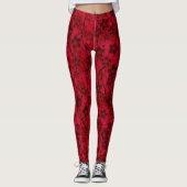 Rood Bruin Bloemen Rustieke mode Patroon Retro Leggings (Voorkant)