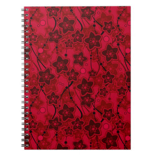 Rood Bruin Bloemen Rustieke mode Patroon Retro Notitieboek