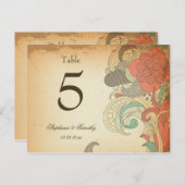 rood bruin bloemen trouwtafel nummer briefkaart (Voorkant / Achterkant)