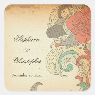  rood bruin bloemenwervelingen bruiloft stickers