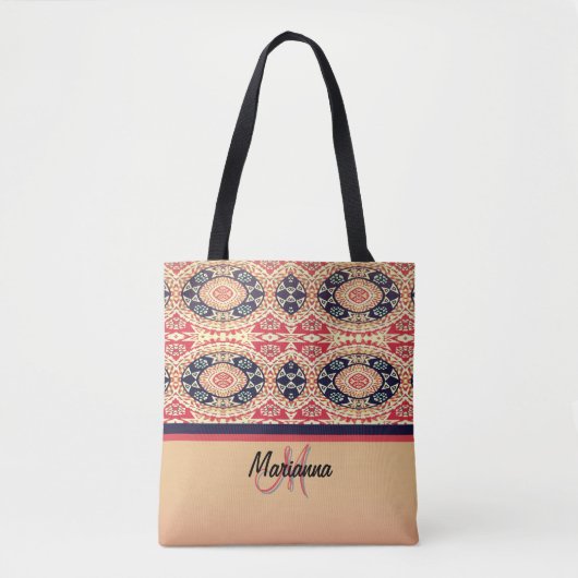 Rood, bruin en zwart eiland tribal tote bag (Voorkant)