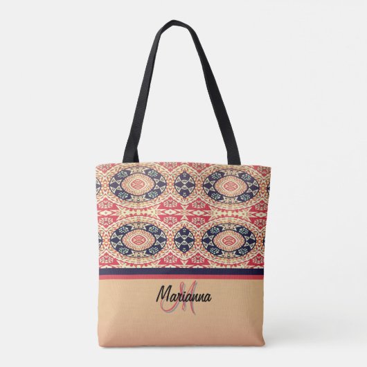 Rood, bruin en zwart eiland tribal tote bag (Achterkant)
