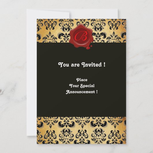 ROOD BRUIN EN ZWARTE DAMAST, WASZEGEL MONOGRAM KAART (Achterkant)