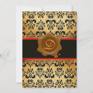 ROOD BRUIN EN ZWARTE DAMAST, WASZEGEL MONOGRAM KAART